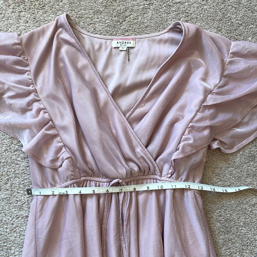Andrée By Unit Shimmer Medium Dress Faux Wrap Fairy Sleeve Pink Tie at Waist - Picture 7 of 8